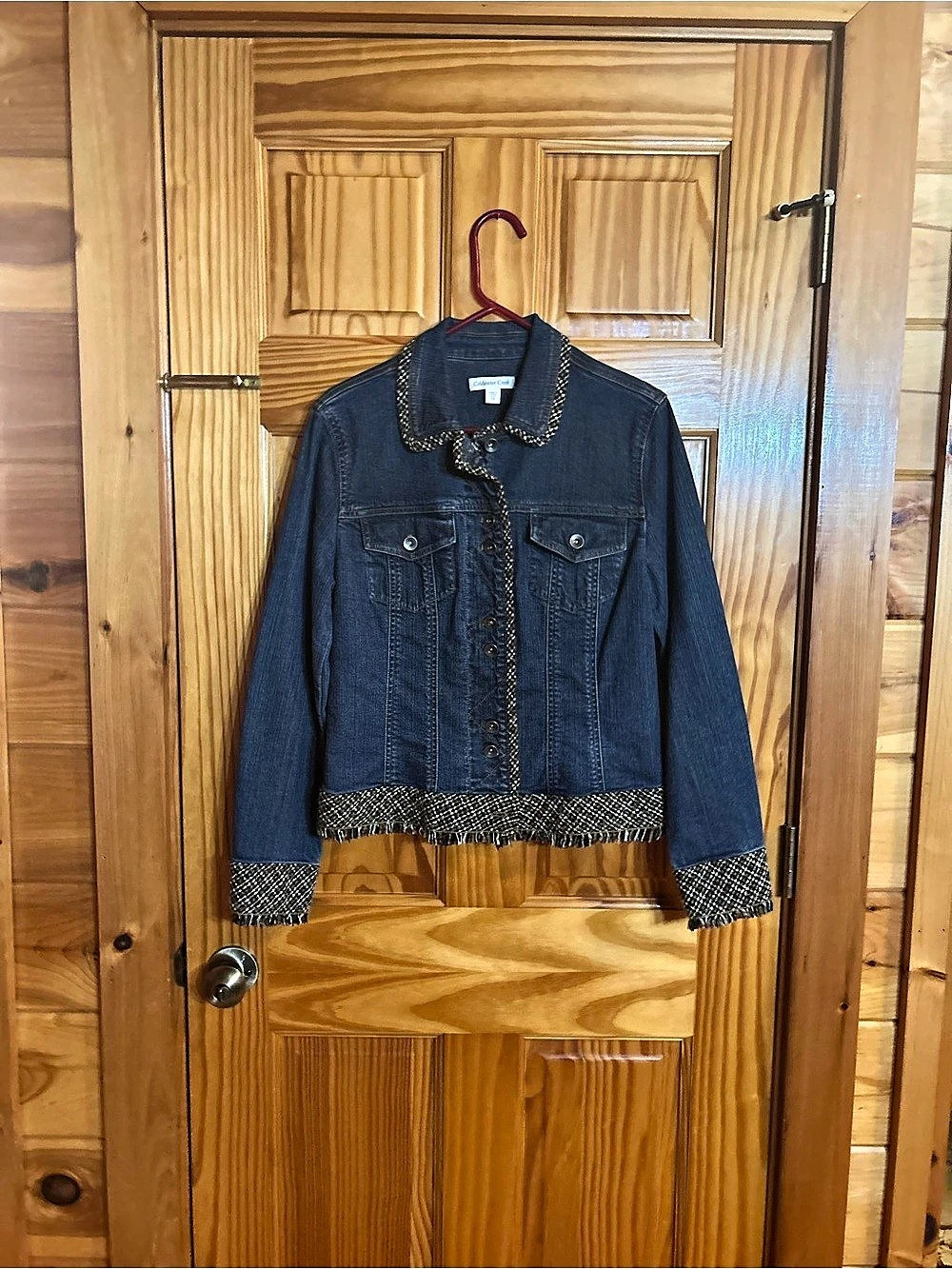 Coldwater Creek Denim Jacket with Fringe Trim in Blue Size 10